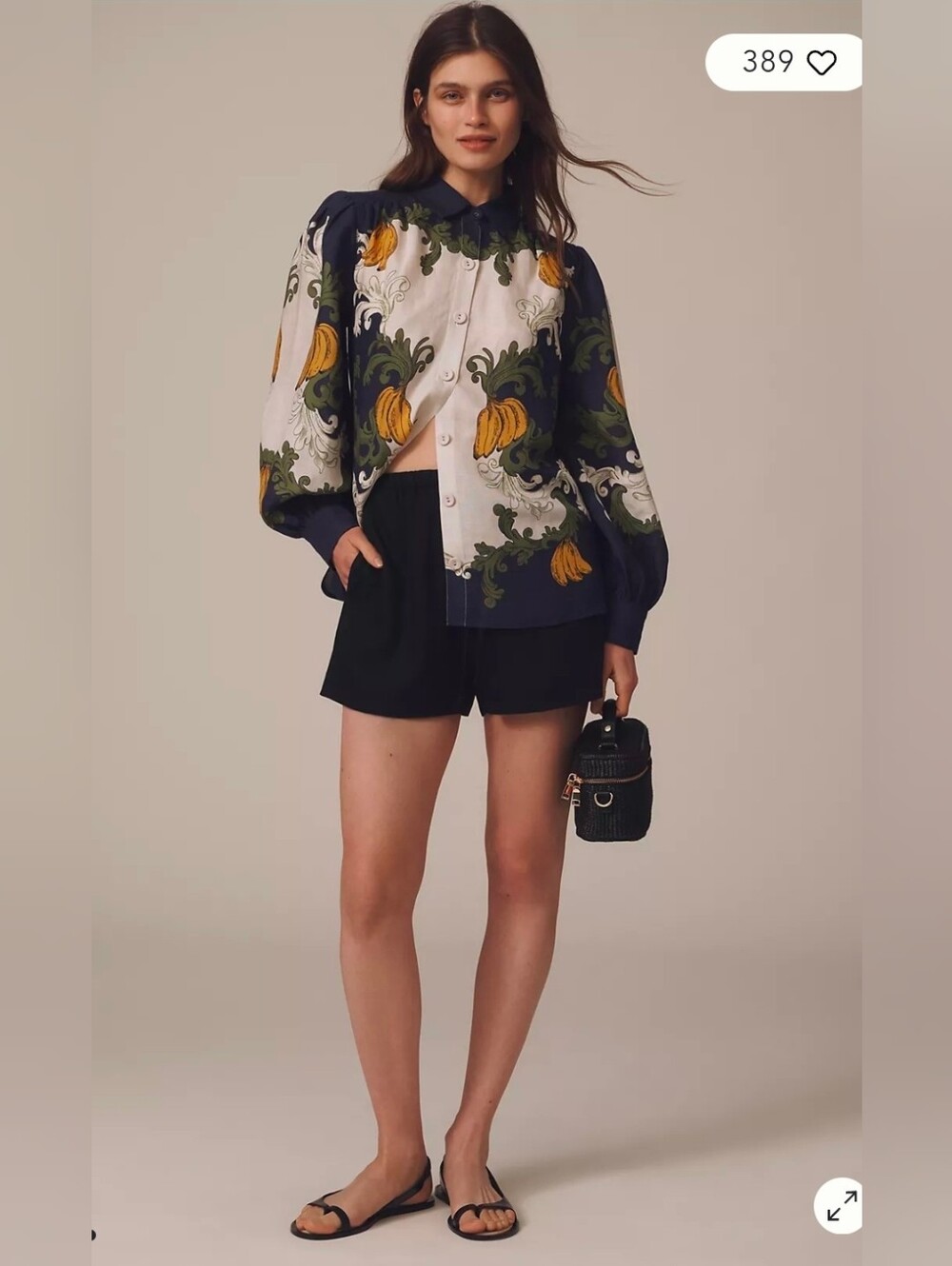 FARM Rio Anthropologie Puff Sleeve Pron Buttondown Blouse Size Small Multicolor